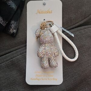 Sparkling Bear Keychain with White Strap